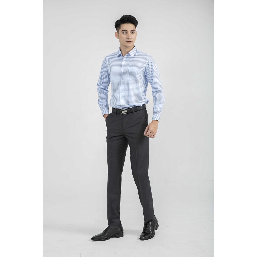 Áo sơ mi nam dài tay ARISTINO dáng suông vừa thoải mái, họa tiết trắng kẻ xanh đơn giản, tinh tế - ALS19601