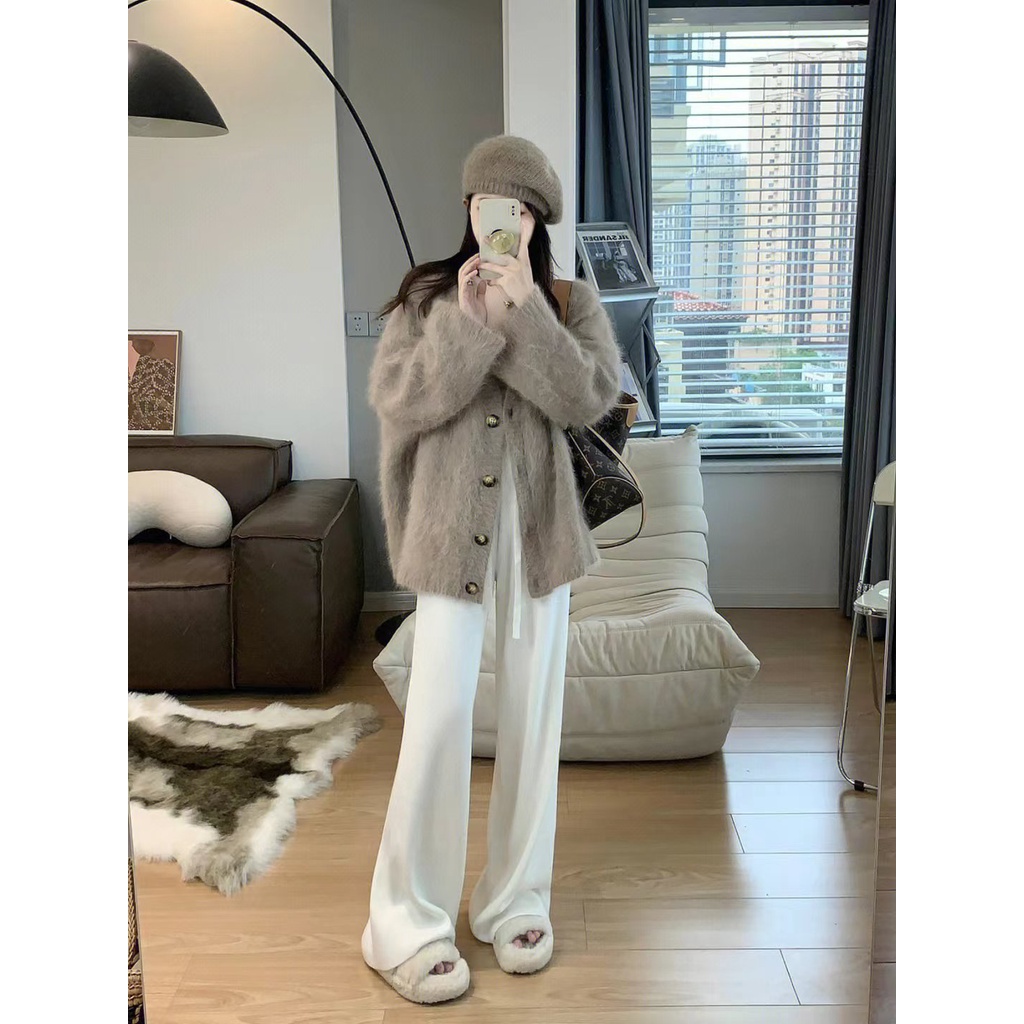 Áo Khoác Cardigan Dệt Kim Dáng Rộng Cổ Chữ V Chất Liệu Mềm Mại Thời Trang