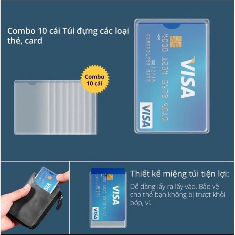 Siêu Combo 10 cái túi đựng Thẻ Visa, Căn Cước Công Dân, Bằng Lái xe, Chứng Minh, ATM, Card Visit, CMT, CCCD, CMND, BHYT