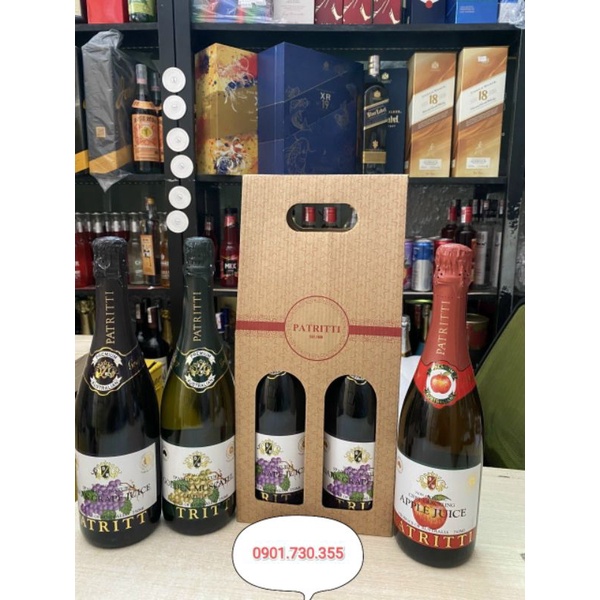 Hộp 2 chai Nước ép nho Patritti Sparkling Grape Juice Úc chai 750ml