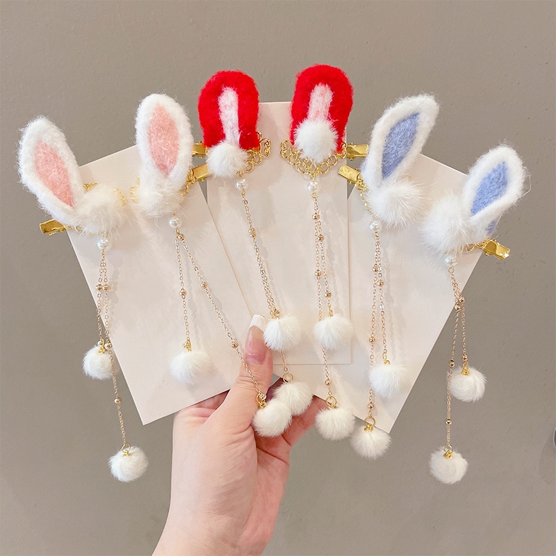 Bộ Kẹp Tóc Tai Thỏ Dễ Thương Phong Cách Trung Hoa Cho Bé Gái