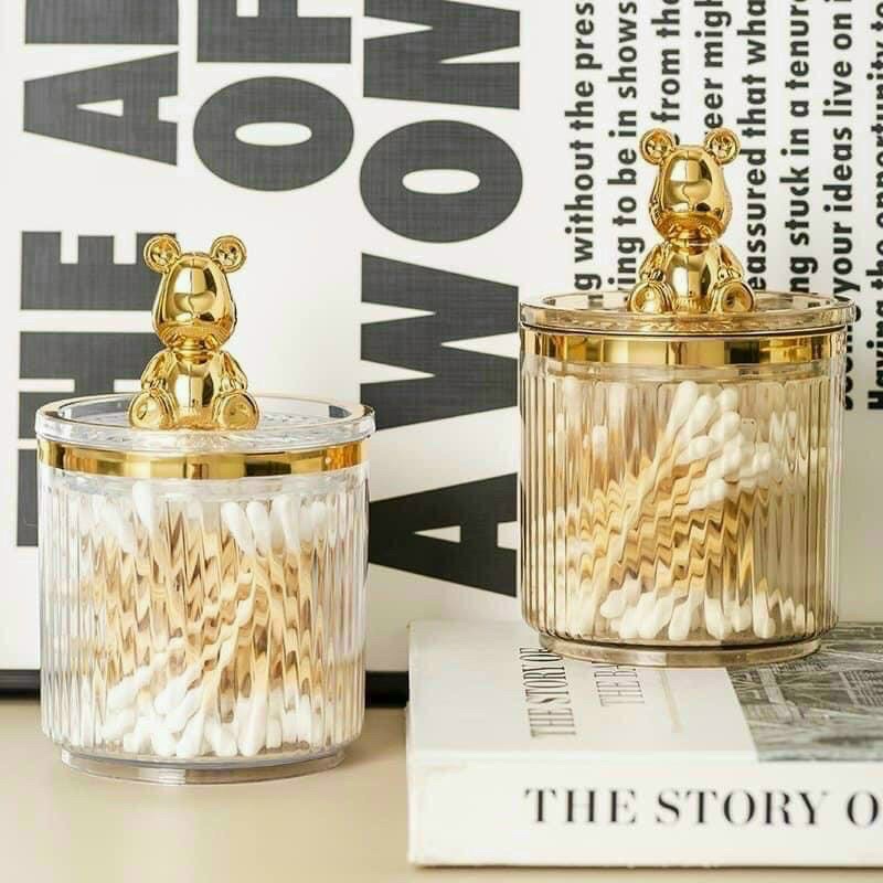 Lọ đựng tăm bông thiết kế nắp gấu BEARBRICK phong cách Châu Âu - Hộp đựng tăm xỉa răng, bông tẩy trang, gia vị, bánh mứt