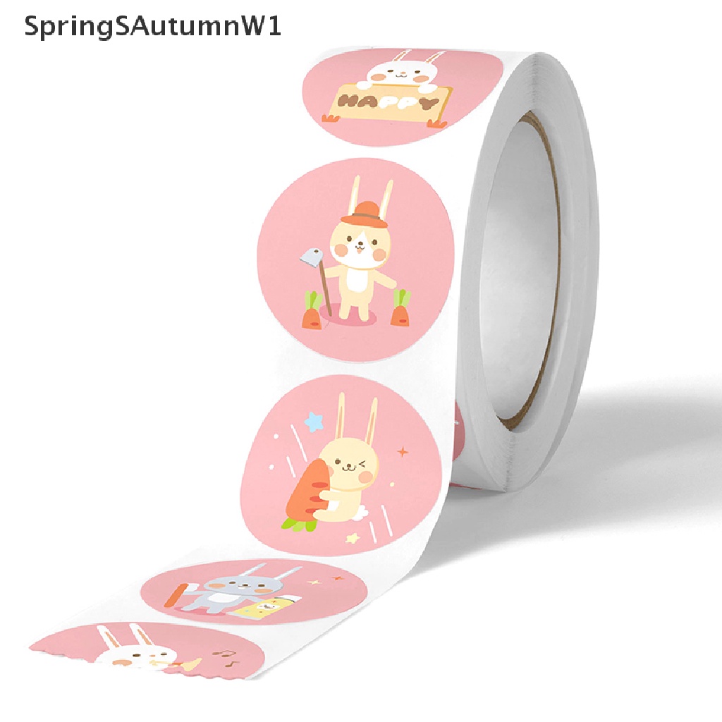 Cuộn 500 Sticker Thỏ Thank you Dán Trang Trí Quà Tặng Cho Bé SpringSAutumnW1