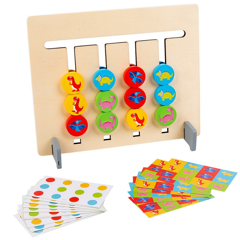 Đồ Chơi Gỗ Thông Minh Phát Triển Tư Duy Logic Montessori lắp ghép trật tự có 2 mặt và 18 thẻ đố