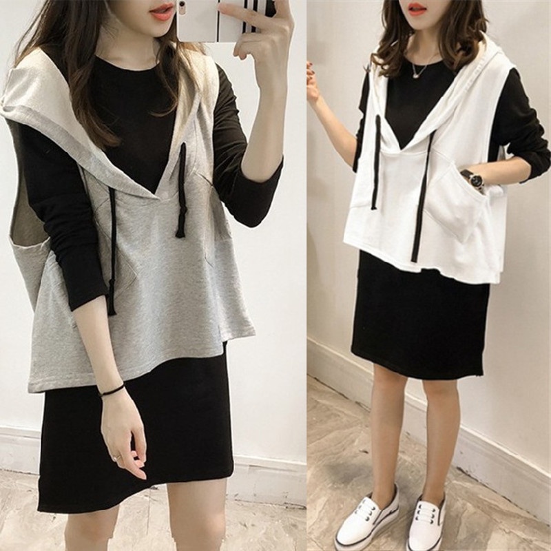 Set Đầm Và Áo Hoodie Không Tay Thời Trang Mùa Thu Cho Nữ Cỡ M-5xl