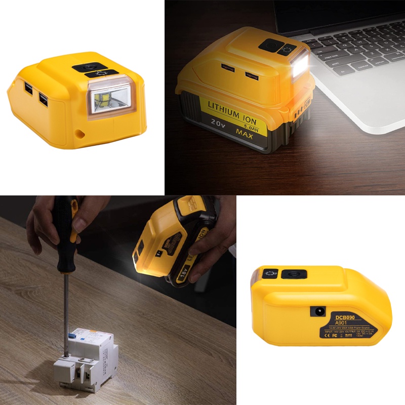 Bộ chuyển đổi Zwinky Dewalt, đầu ra USB 5V 2.1A, đầu ra type-C, có đèn Led,dùng với pin Dewalt 14.4V - 20V