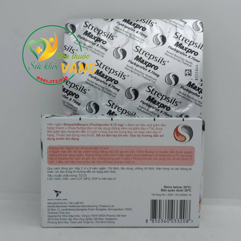 Viên ngậm giảm đau họng nặng Strepsils Maxpro hộp 16 viên