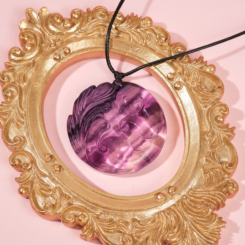 Mặt Dây Chuyền Hồ Ly 9 Đuôi Đá Fluorite Thiên Nhiên