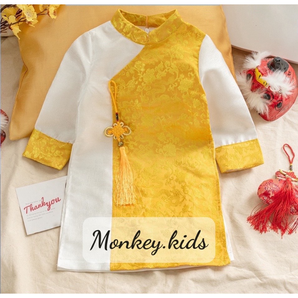 Áo dài cách tân bé trai chất liệu gấm cao cấp ,áo dài cho bé từ 1 đến 9 tuổi MONKEY KIDS