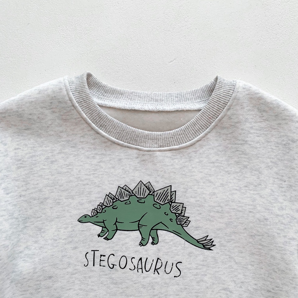 Bộ Áo Liền Quần Tay Dài In Hình Khủng Long Dễ Thương Thời Trang Thu Đông Cho Bé Trai