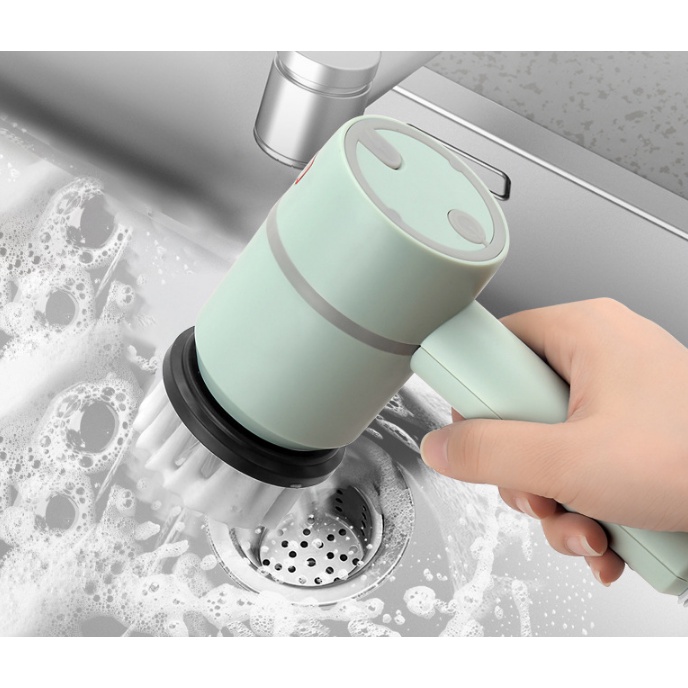 Máy cọ rửa cầm tay đa năng, Bàn chải điện chùi bếp, cọ sàn, sạc điện USB, chống nước, sẵn 2 đầu cọ