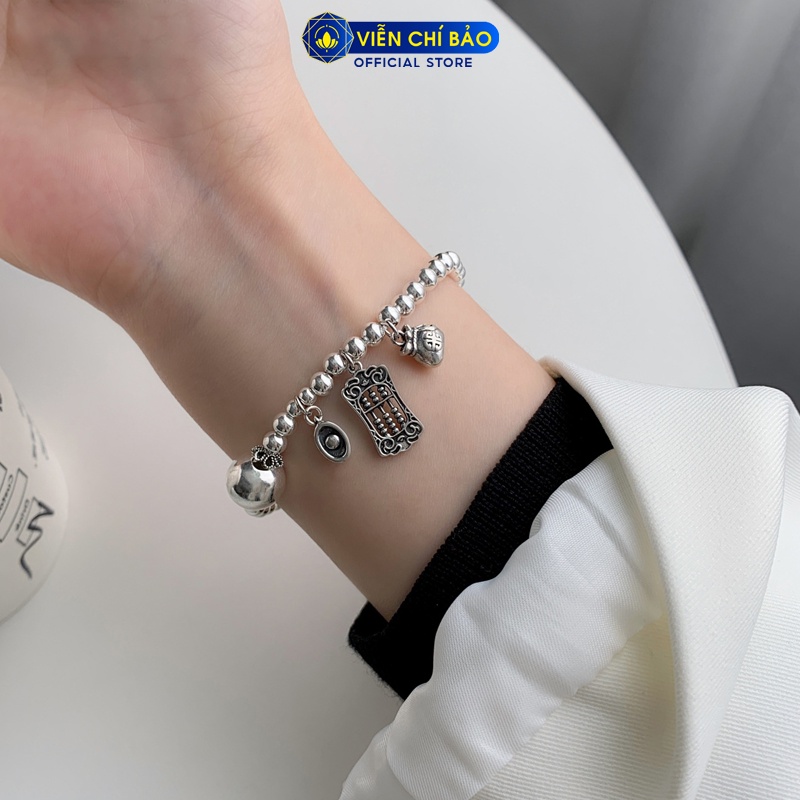 Vòng tay bạc nữ bi mix charm bảng tính chất liệu bạc 925 thời trang phụ kiện trang sức Viễn Chí Bảo L000651