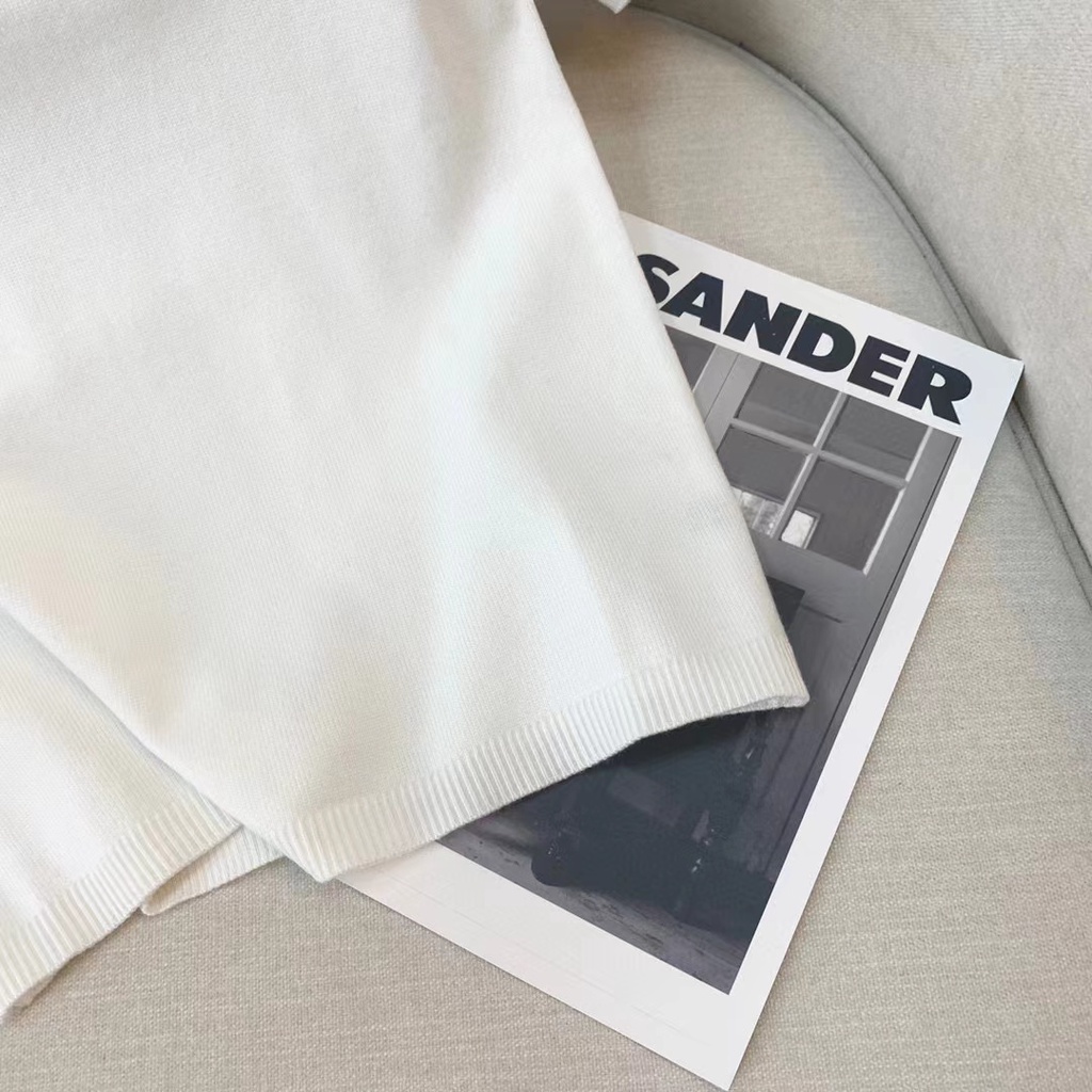 Áo Dệt Kim Tay Ngắn Cổ Cao Màu Trắng Thêu Chữ Thời Trang Mùa Thu 2022 Mới