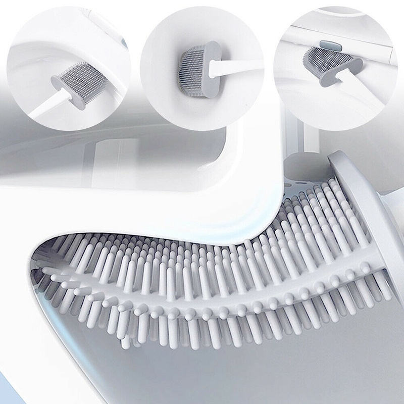 Bàn Chải Vệ Sinh Toilet Cỡ Lớn + Bàn Chải Nhỏ Cán Dài Không Cần Khoan Bằng Silicone