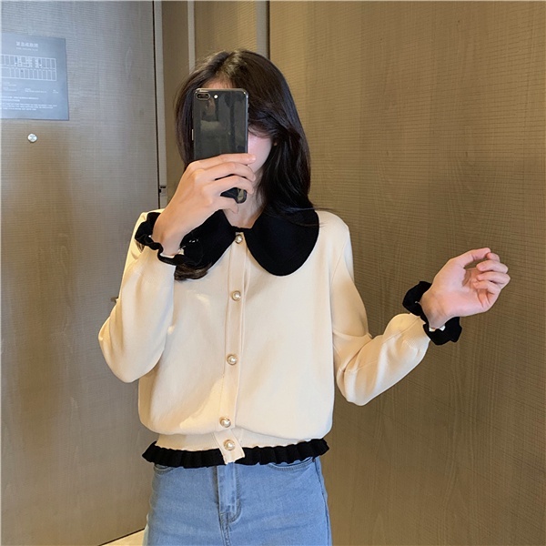 Áo Sweater Cổ Búp Bê Màu Sắc Đối Lập Xinh Xắn Cho Nữ