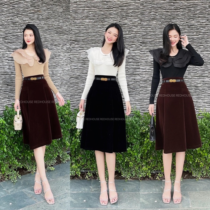 Chân váy nhung xoè túi xếp ly