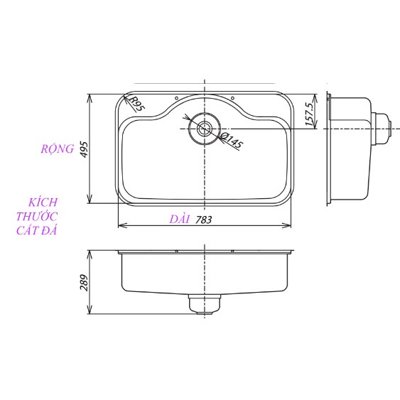 Chậu rửa chén bát Nhật Bản Shigeru FCM–DK FS