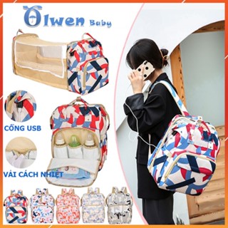 Balo Bỉm Sữa Giữ Nhiệt Cho Mẹ Và Bé Đa Năng Kèm Giường, Nôi Nằm - Túi Xách Giữ Ấm Đựng Đồ Trẻ Em Chống Nước Có Ổ USB