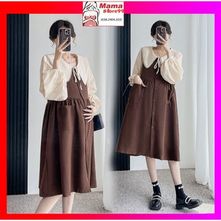 Váy bầu đầm bầu công sở dài tay thu đông cổ cánh sen chất nhung tăm dày ấm bigsize hn314 mama store99