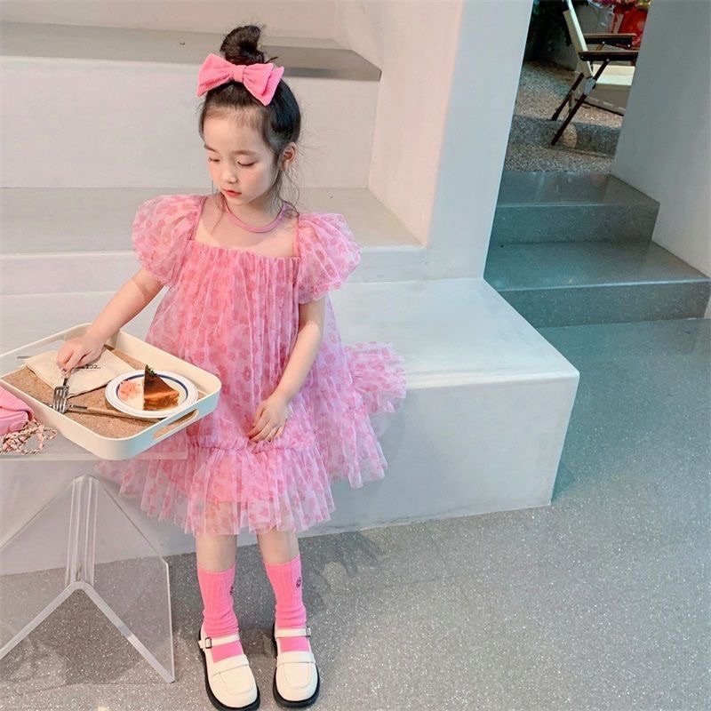 Váy cho bé gái, đầm ren tay phồng phong cách tiểu thư Hàn quốc bồng bềnh cho bé gái Tiemnhazam