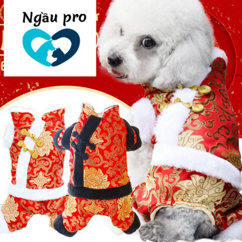 Bộ Quần áo tết long bào cho chó mèo thú cưng - Áo cho chó poodle nhỏ size XS đến 2XL cân nặng dưới 10kg