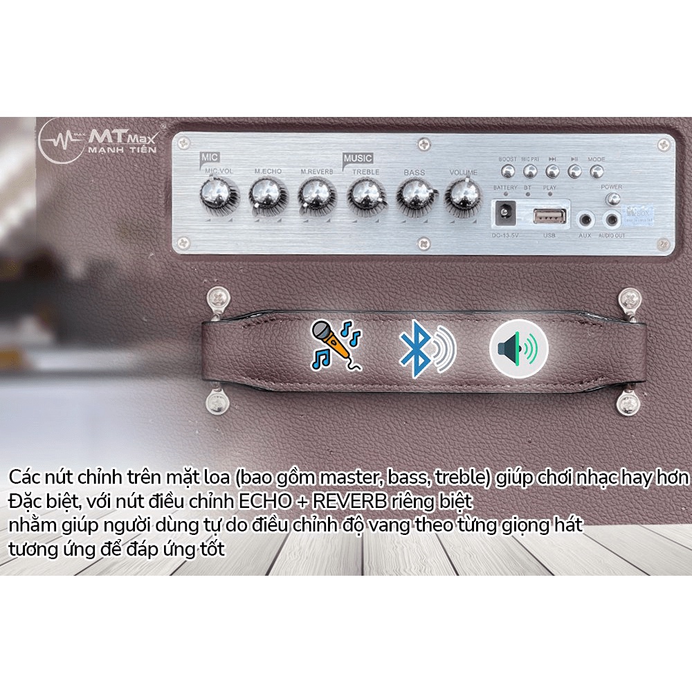 Loa kéo bluetooth karaoke xách tay KCBOX KC135 chỉnh riêng Bass, Treble, Echo Reverb công suất 200w cực hay