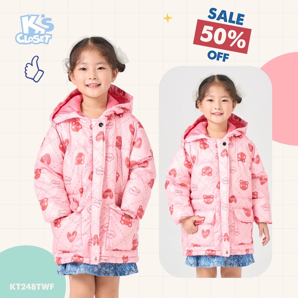 Áo Phao Dài Tay K'S CLOSET Có Mũ, In Hình Đáng Yêu Cho Bé Trai Và Bé Gái  KT248TWF