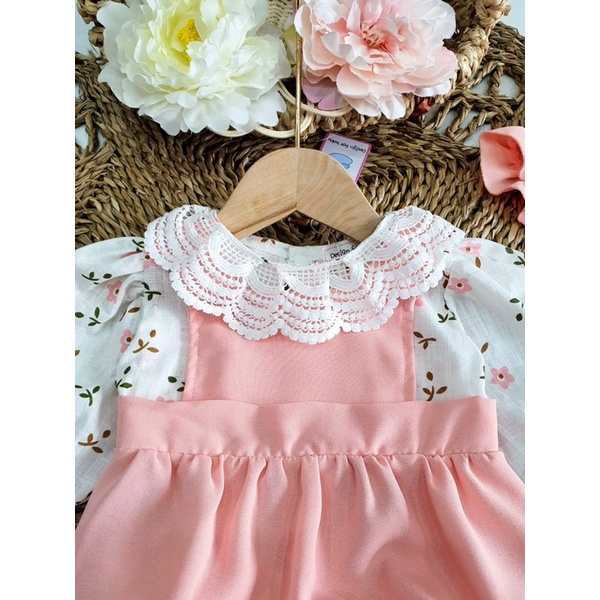 Bodysuit Hồng Hoa Đào Cổ Ren, Body Dứa Xô Muslin Xinh xắn Cho Bé Sơ Sinh