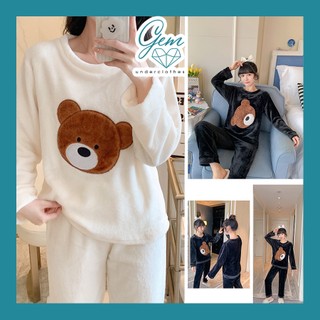 Bộ ngủ nữ dài tay nỉ lót lông siêu ấm siêu mềm nhẹ Gem Lin