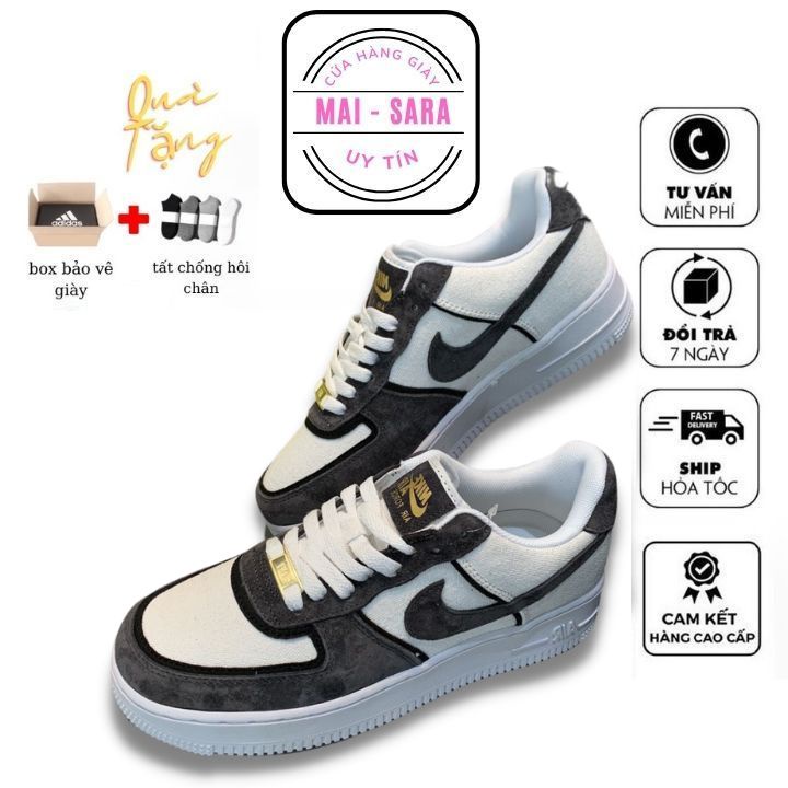 Giày AF1 Xám Lông Chuột, Giày Af1 Custom Xám Canvas, Hàng Cao Cấp Da Lộn, Thời Trang, FULL Size