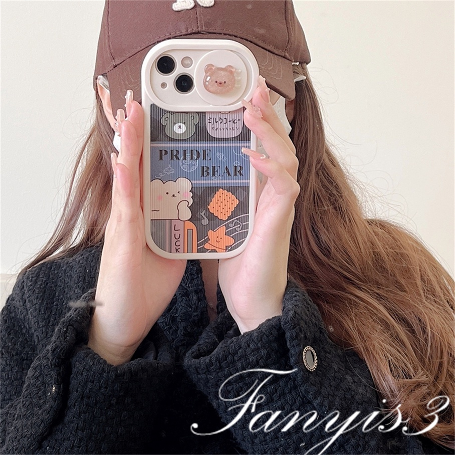 Ốp Điện Thoại Tpu Dẻo In Hình Gấu Đáng Yêu Cửa Sổ Trượt Cho iPhone 14 13 12 11 Pro Max X XR Xs Max 14 13 12 11