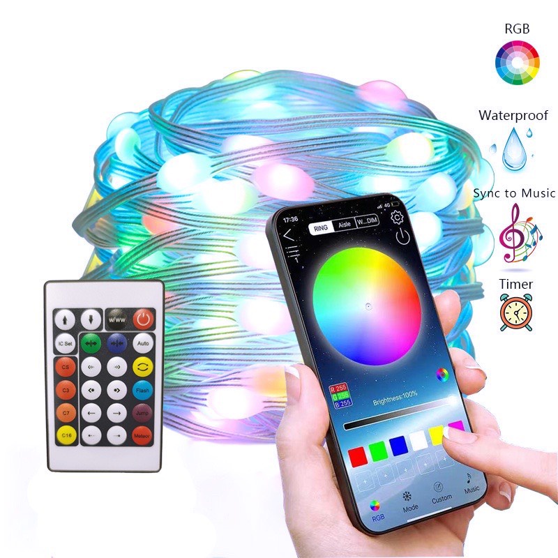 Đèn nháy chớp Led đuổi 10M có điều khiển Smart Fairy Lights + Chỉnh app điện thoại + Cảm biến âm thanh