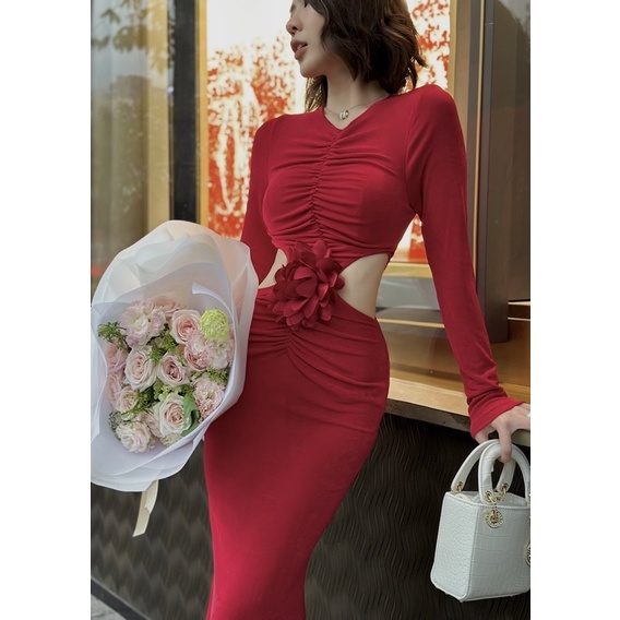 Đầm maxi nhún kết hoa eo 🖤