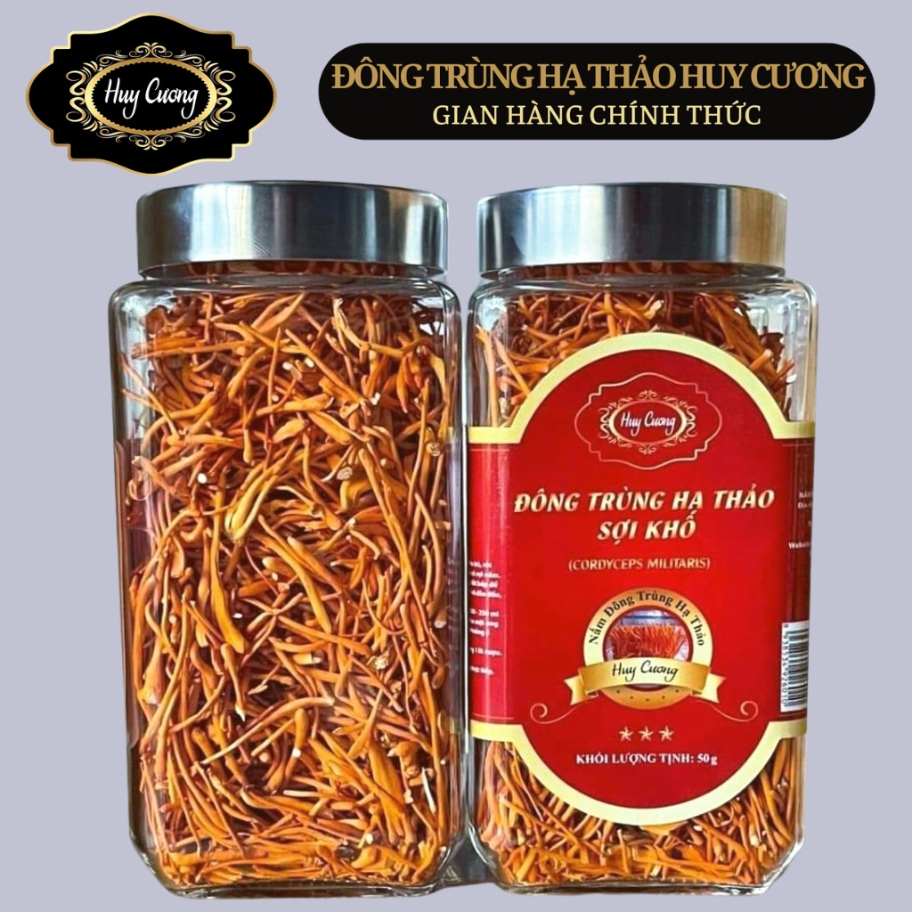 Nấm Đông trùng hạ thảo khô, sấy thăng hoa nguyên sợi Huy Cương cao cấp (50gr) (sợi rối, lọ thuỷ tinh)