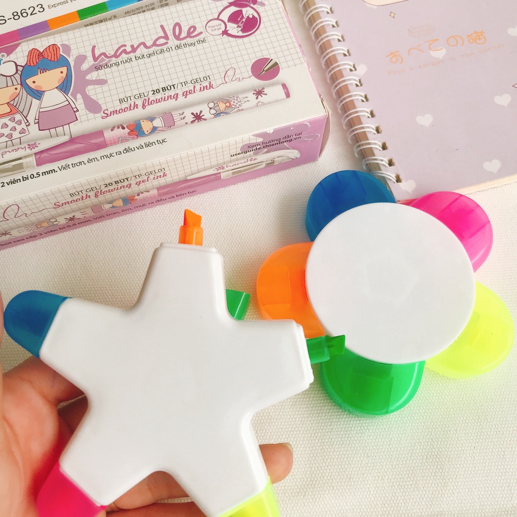 Bút highlight, bút dạ quang 5 màu hình ngôi sao, bông hoa 5 cánh