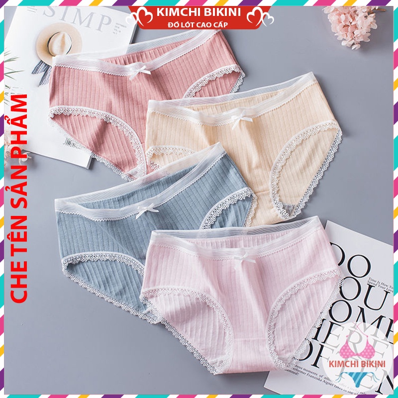 Quần xịt nữ viền ren phối lưới siêu cute KIMCHIBIKINI Quần lót nữ thoáng mát mềm mại dễ thương QL085