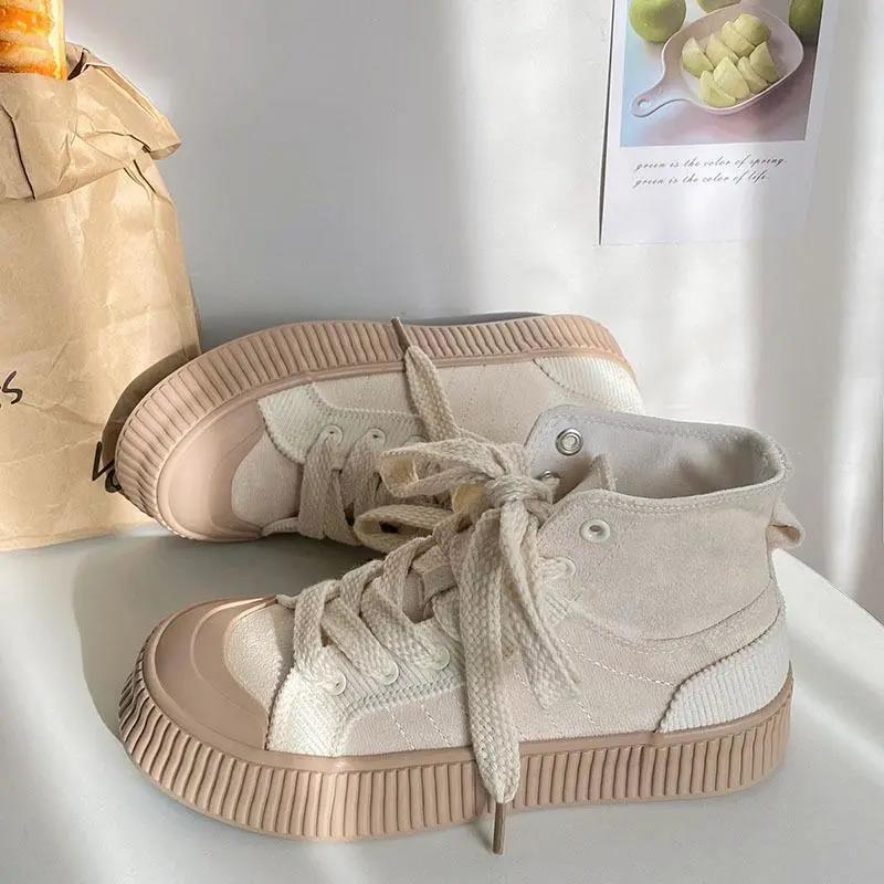 Giày Thể Thao Vải Canvas Cổ Cao Đế Dày Phong Cách Hong Kong Thời Trang Mùa Thu Hàng Mới Chính Hãng Niche