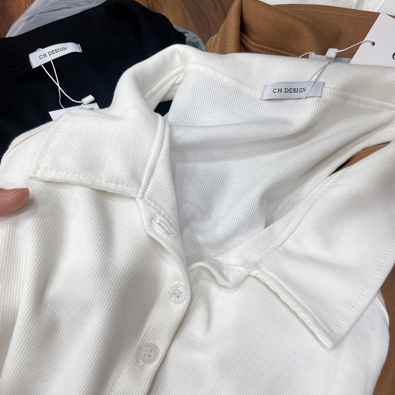 Áo thun sát nách cổ bẻ-  áo croptop cổ bẻ siêu xinh (hình thật)