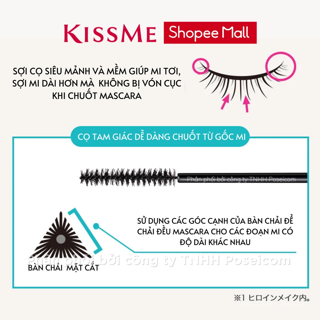 Mascara Kissme Đầu Cọ Tam Giác Mảnh Cho Mi Ngắn Micro Mascara Advanced Film Chống Nước Chải Tơi Dài Mi 4.5G