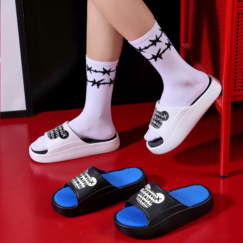 Dép bánh mì quai ngang nam nữ hình gấu đen trắng chất liệu eva êm nhẹ tăng size