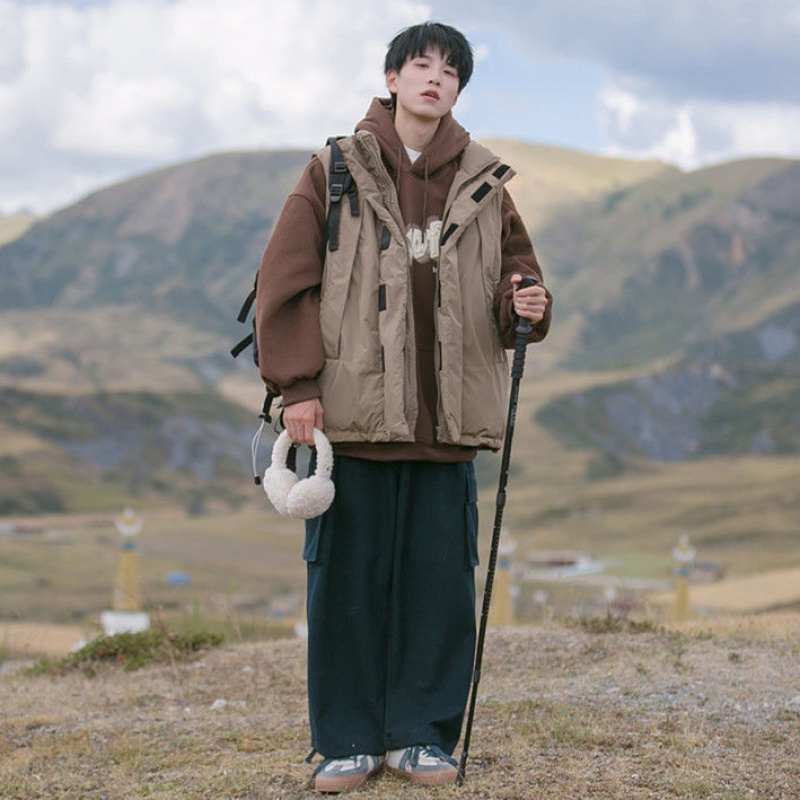 Áo Khoác Ghi Lê Đệm Mút Dày Cổ Đứng Đa Năng Phong Cách Nhật Bản Cho Nam