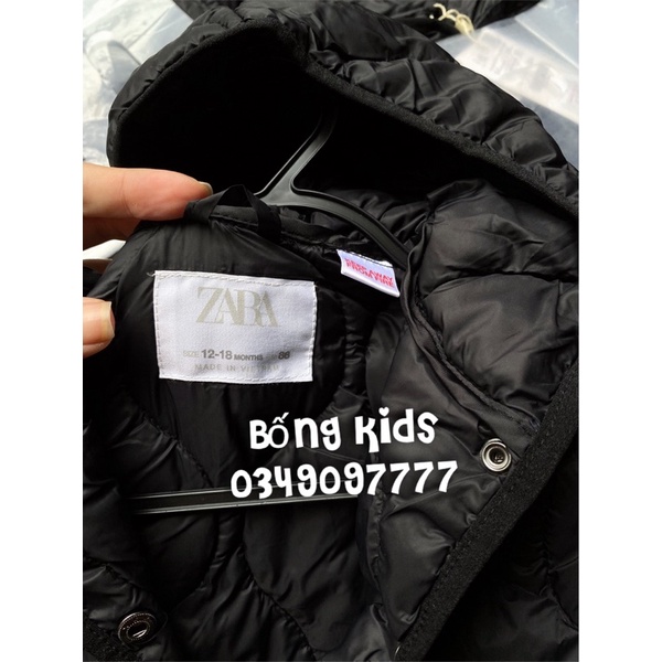Áo Phao Hoodie Bé Gái Siêu Mềm Nhẹ Đen ZR