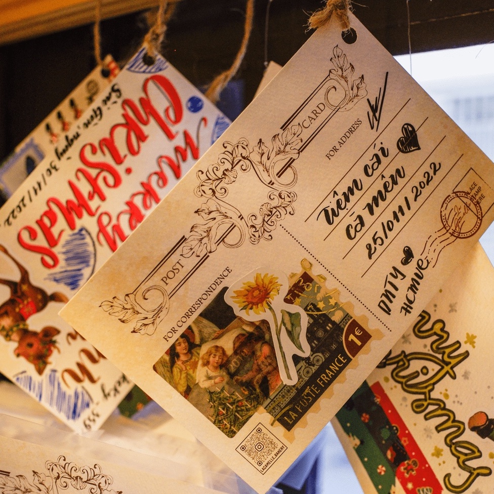 COMBO 5 BỘ BƯU THIẾP + STICKER GIÁNG SINH VINTAGE, POSTCARD HANDMADE LA GAMELLE