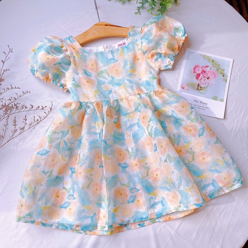 Váy hoa bé gái von tơ ánh kim size từ 13kg đến 36kg - Mebena shop