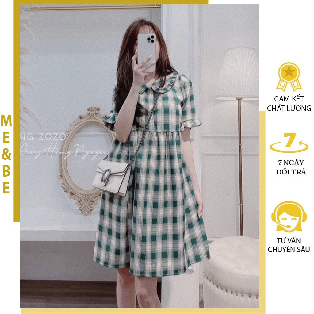 VÁY BẦU BABYDOLL DÁNG SUÔNG KẺ CARO CỰC XINH - ĐẦM BẦU CÔNG SỞ CHẤT LIỆU MỀM MÁT MẶC ĐI LÀM ĐI CHƠI ĐỀU ĐẸ