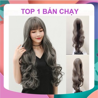 💕 tóc giả nguyên đầu xoăn dài xám khói có mái 💕 tặng lưới trùm