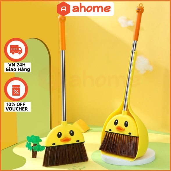 Bộ chổi và hót rác vịt vàng chất liệu nhựa cao cấp siêu xinh để trong phòng ngủ để dọn dẹp vệ sinh hàng ngày, Bộ Chổi Quét Nhà Cho Bé