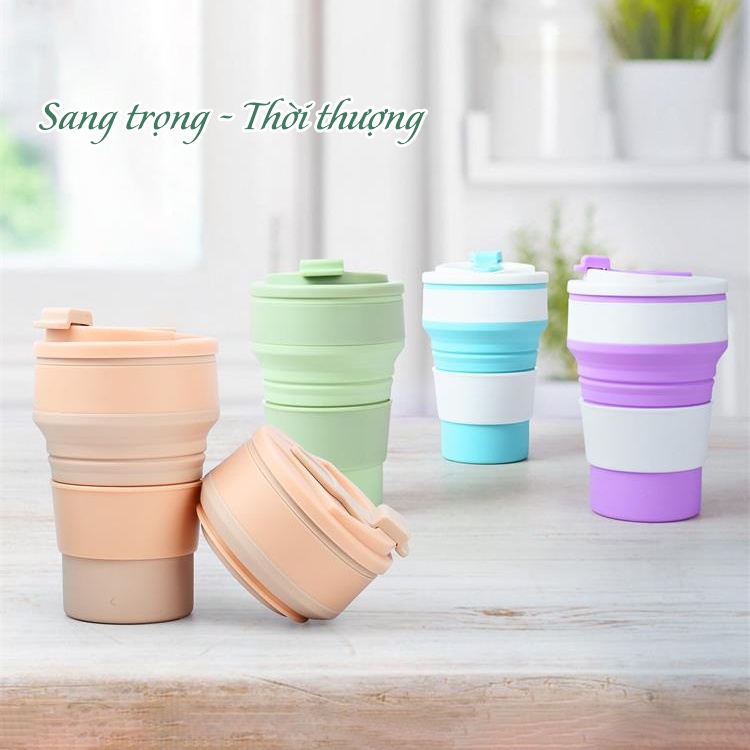 Ly nhựa silicon đa năng gấp gọn, Cốc nước gấp gọn đi du lịch, an toàn cho sức khỏe dung tích 350ml