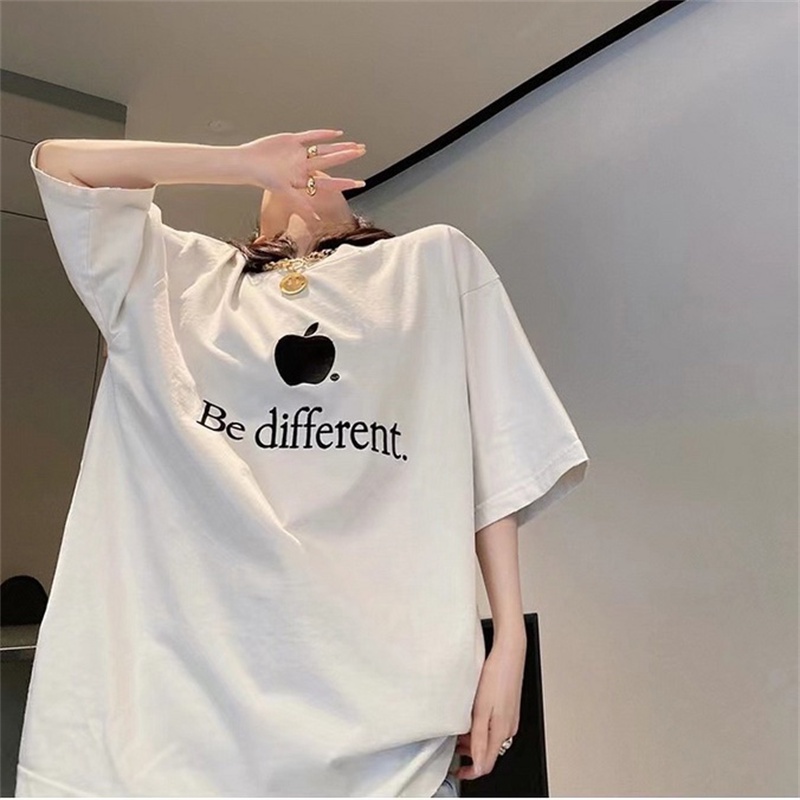 Áo Thun Ba8len88- * Tay Ngắn Thêu Chữ Apple Chất Lượng Cao