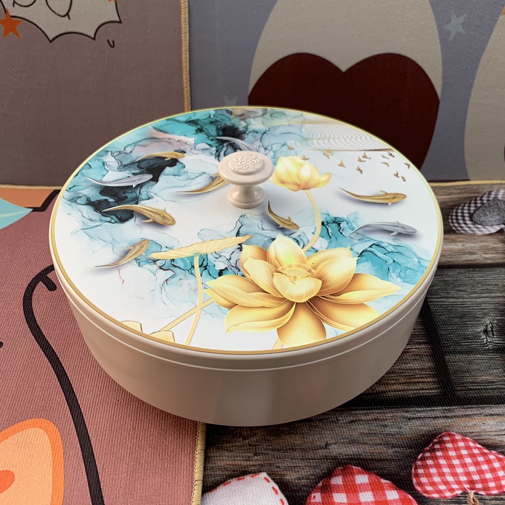Khay Đựng Mứt Tết Cao Cấp Phong Cách Cổ Điển Hoạ Tiết 3D Sang Trọng